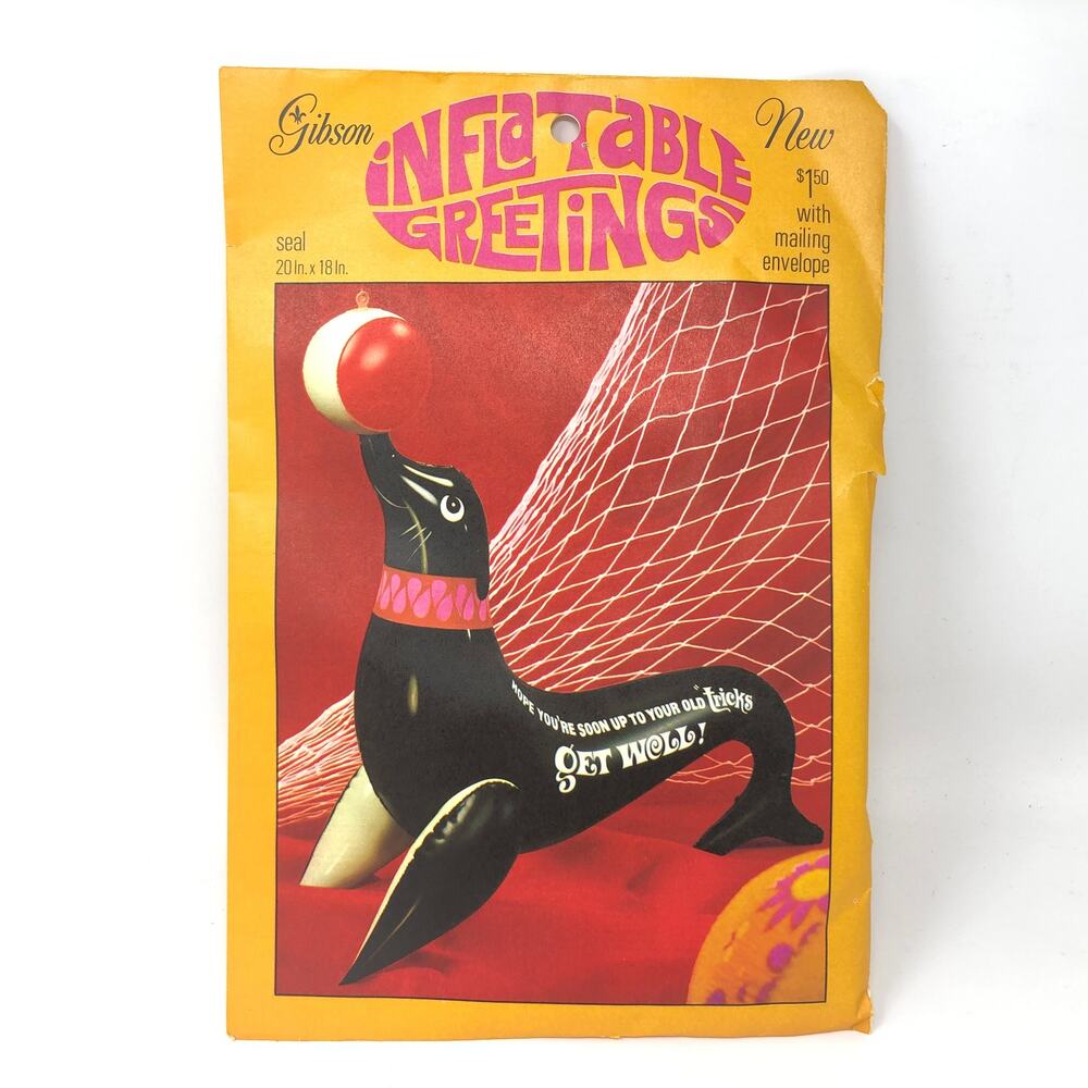 Gibson Inflatable Greetings Seal with Ball Balloon Get Well 18" x‎ 20" VTG